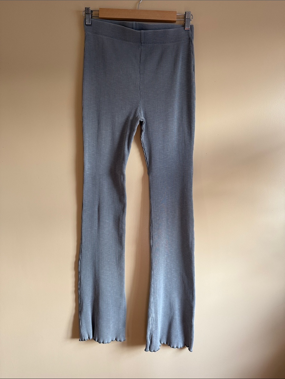 Zara Ribbed Knit Flare Pants in Light Gray